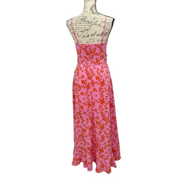 Chelsea28 Women's Pink Floral Faux Wrap Sleeveless Midi Dress Ruffle Hem - Small - Picture 3 of 13